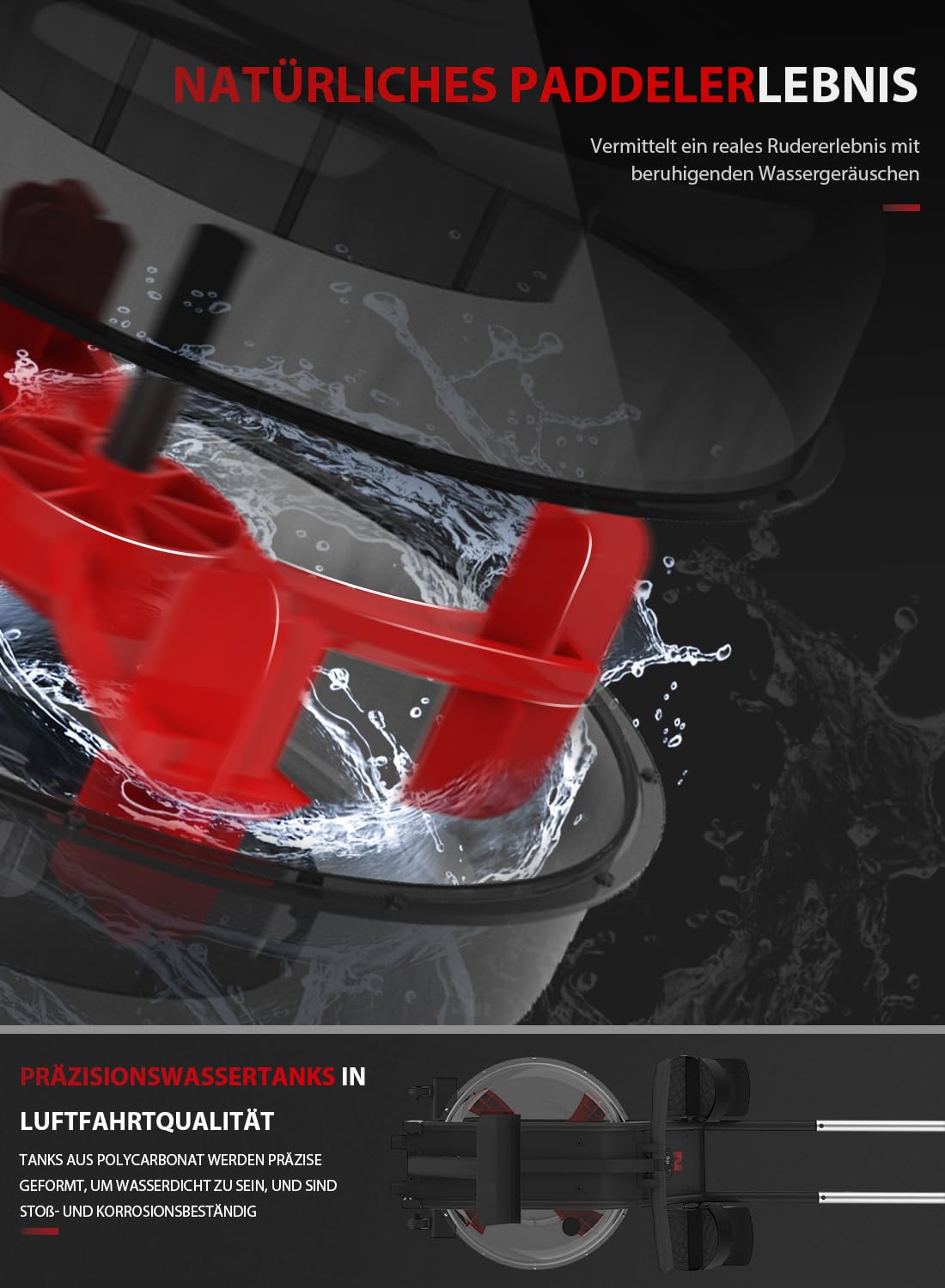 Neezee Rudergerät, Rudergerät für zuhause mit einstellbarem Widerstand, Rudergerät-Wasser mit Aluminium Schiene Tablettenständer, Wasserwiderstand und LCD-Display Rudermaschin