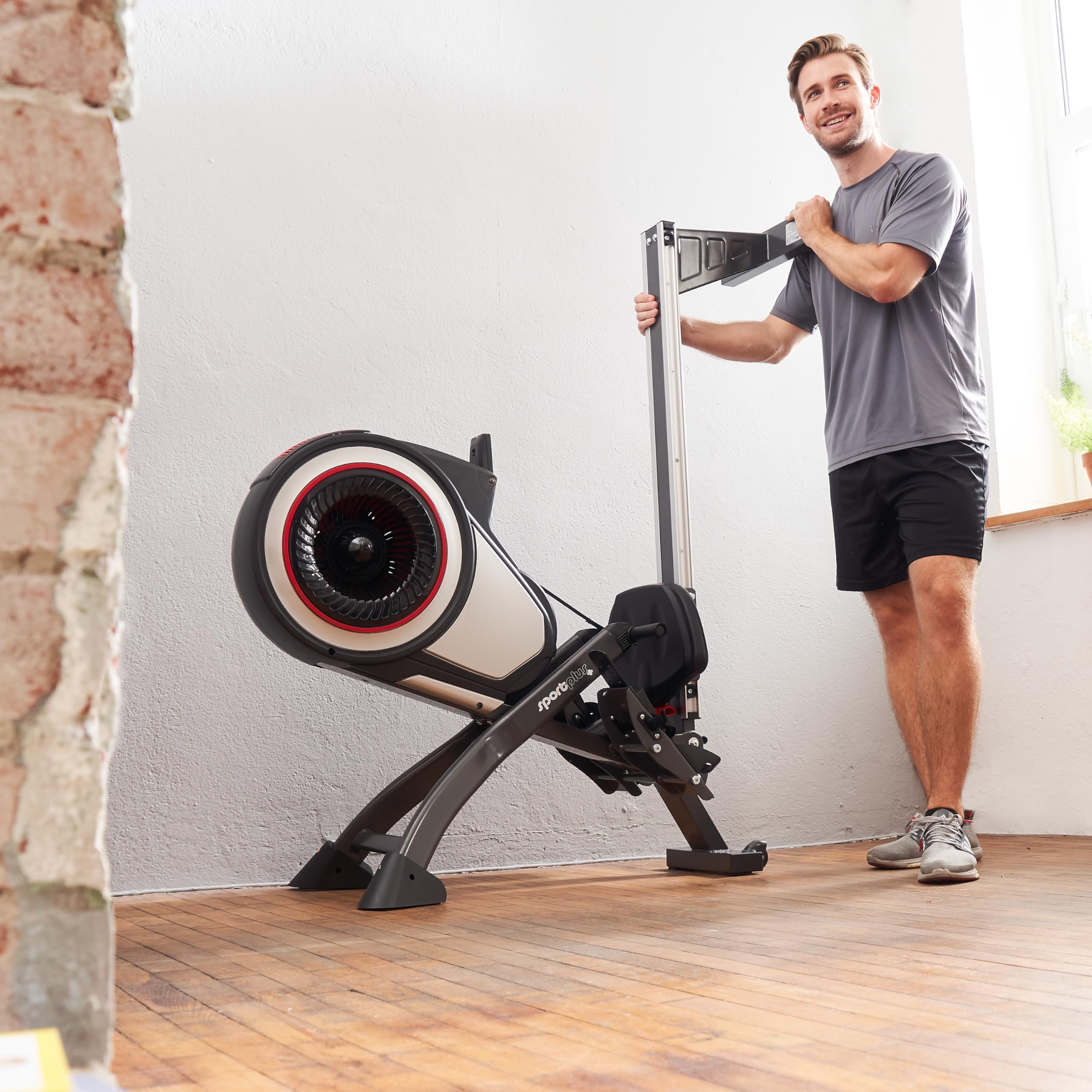 SportPlus | Rudergerät für zuhause mit Luftwiderstand (8 Stufen), App-Kompatibel, leise & flüssig trainieren, Sicherheit geprüft bis 150 kg