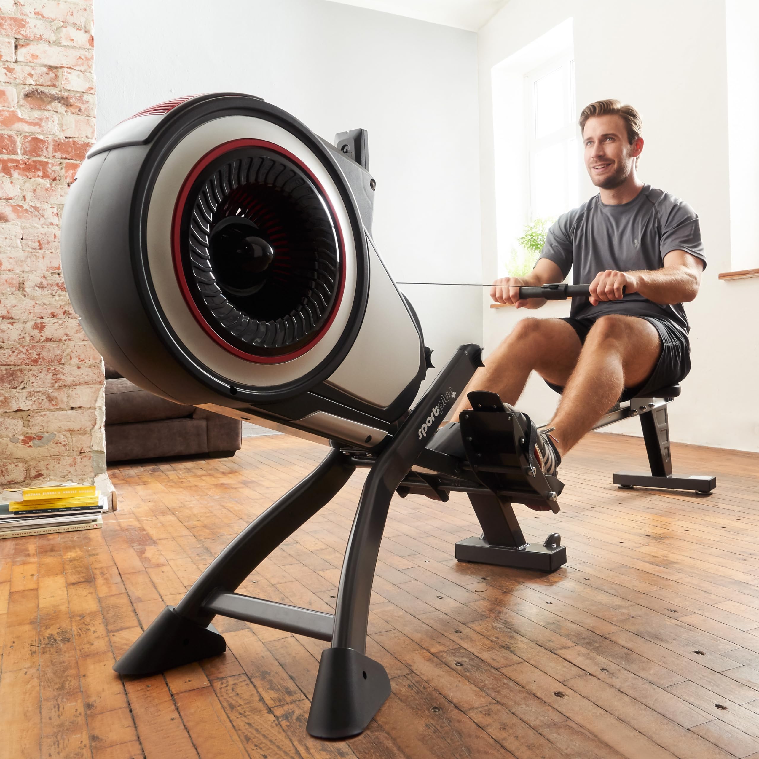 SportPlus | Rudergerät für zuhause mit Luftwiderstand (8 Stufen), App-Kompatibel, leise & flüssig trainieren, Sicherheit geprüft bis 150 kg