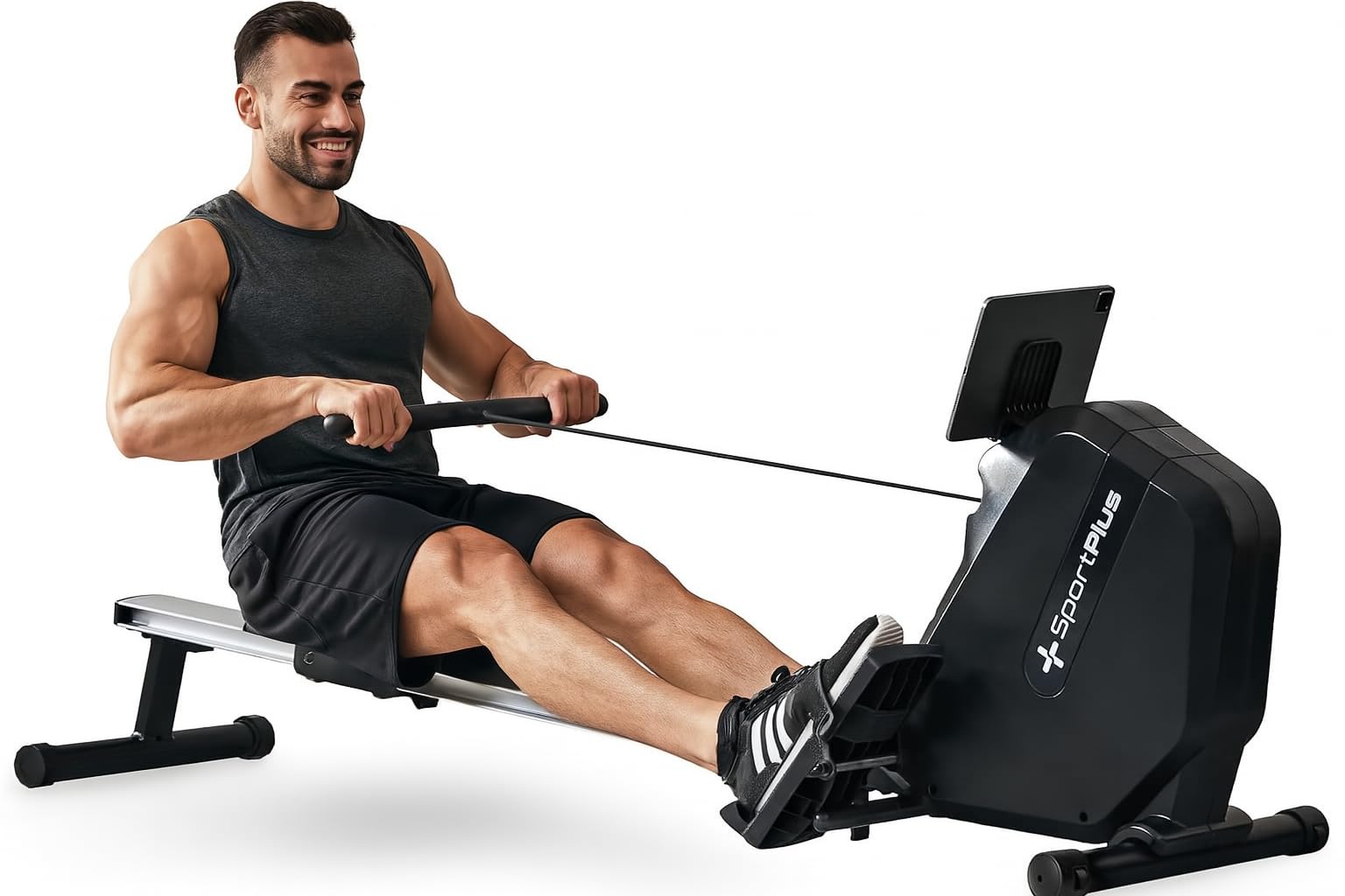 SportPlus Rudergerät klappbar für Zuhause - Rowing Equipment - Magnetwiderstand 8 Stufen - LCD-Computer & Tablethalterung - extra kompaktes & leistungsstarkes Indoor Rudergerät für Zuhause