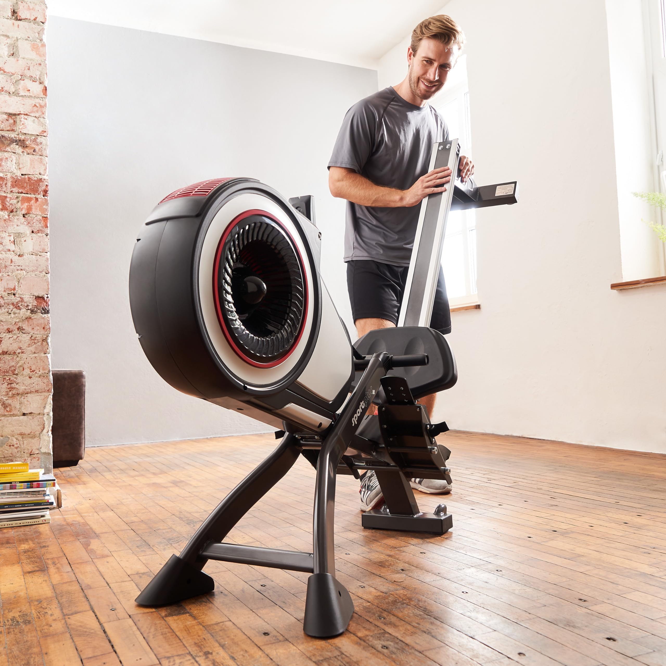 SportPlus | Rudergerät für zuhause mit Luftwiderstand (8 Stufen), App-Kompatibel, leise & flüssig trainieren, Sicherheit geprüft bis 150 kg